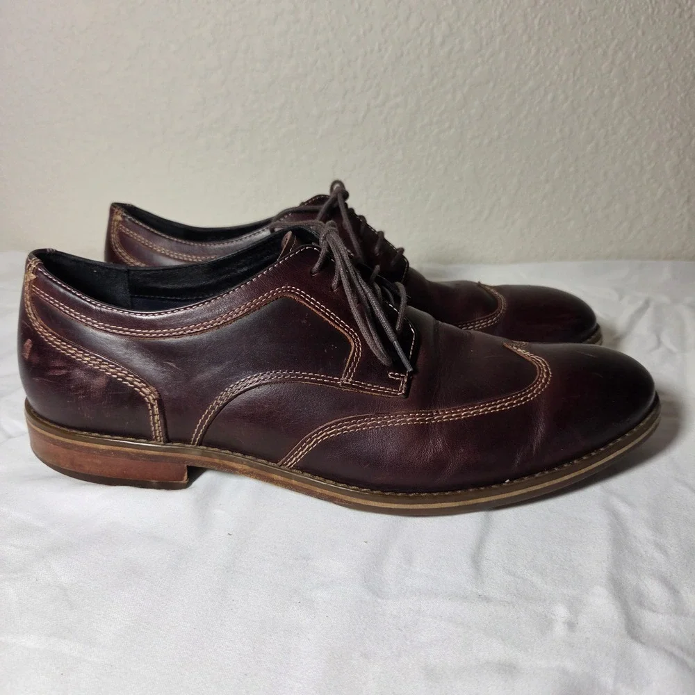 Johnston & Murphy Mens 11M Burgundy Leather Wingtip Oxford Dress Shoes 59-2218